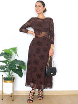 MAXIVESTIDO MESH TRANSPARENCIAS CAFE