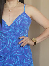 MAXIVESTIDO TIRAS CON VUELO ESPIRAL ESTAMPADO AZUL