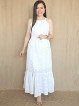 MAXIVESTIDO CUELLO HALTER 2 TIEMPOS HUESO ENTERO