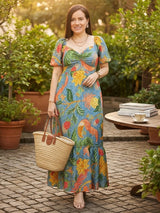 MAXIVESTIDO ESCOTE CORAZÓN ESTAMPADO ACERO