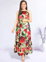 MAXIVESTIDO CUELLO HALTER 2 TIEMPOS ESTAMPADO CREMA