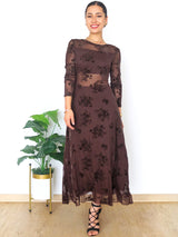 MAXIVESTIDO MESH TRANSPARENCIAS CAFE