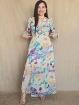 MAXIVESTIDO HEBILLA CON BOBO CENTRAL MARMOLEADO VERDE