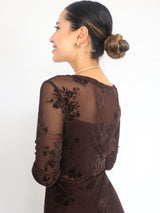 MAXIVESTIDO MESH TRANSPARENCIAS CAFE