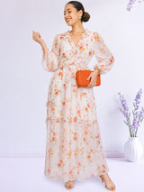 MAXIVESTIDO FULL BOBOS CON PRETINA FLORES NARANJAS