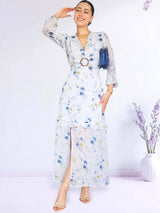 MAXIVESTIDO HEBILLA BOBO CENTRAL FLORES AZULES