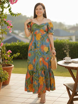 MAXIVESTIDO ESCOTE CORAZÓN ESTAMPADO ACERO