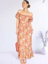 MAXIVESTIDO BUSTO RECOGIDO ESTAMPADO MELÓN