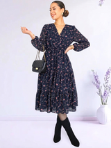 VESTIDO MIDI 3 TIEMPOS ESTAMPADO AZUL (O)