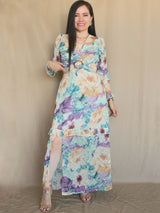 MAXIVESTIDO HEBILLA CON BOBO CENTRAL MARMOLEADO VERDE