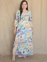 MAXIVESTIDO HEBILLA CON BOBO CENTRAL MARMOLEADO VERDE