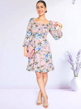 VESTIDO CORTO BUSTO RECOGIDO ESTAMPADO ROSA