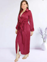 MAXIVESTIDO CRUZADO CON AMARRE GUINDA ENTERO