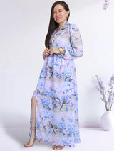 MAXIVESTIDO FULL BOBOS CON PRETINA ESTAMPADO LILA