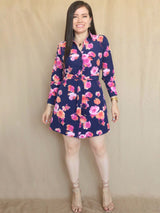 VESTIDO CORTO CAMISERO PRETINA ESPALDA ESTAMPADO AZUL