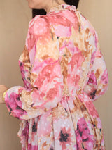 VESTIDO CORTO FULL BOBOS CON PRETINA ESTAMPADO ROSA