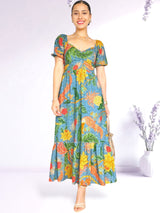 MAXIVESTIDO ESCOTE CORAZÓN ESTAMPADO ACERO