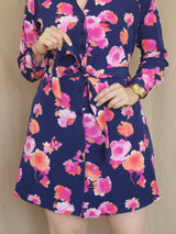 VESTIDO CORTO CAMISERO PRETINA ESPALDA ESTAMPADO AZUL