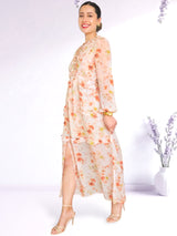 MAXIVESTIDO FULL BOBOS CON PRETINA FLORES NARANJAS