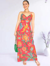 MAXIVESTIDO TIRAS CON PRETINA ESTAMPADO CORAL