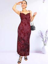 MAXIVESTIDO TIRAS MESH NUDO BORGOÑA