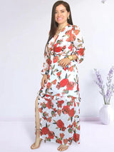 MAXIVESTIDO HEBILLA CON BOBO CENTRAL ESTAMPADO HUESO