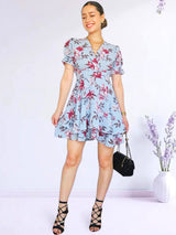 VESTIDO CORTO 2 CAPAS CON PRETINA ESTAMPADO CELESTE (O)