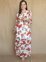 MAXIVESTIDO HEBILLA CON BOBO CENTRAL ESTAMPADO HUESO