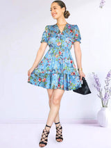 VESTIDO CORTO BOBO CENTRAL ESTAMPADO CELESTE