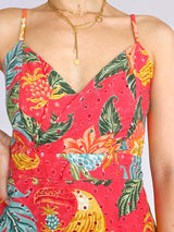 MAXIVESTIDO TIRAS CON PRETINA ESTAMPADO CORAL