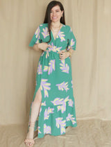 MAXIVESTIDO HEBILLA FORRADA ESTAMPADO VERDE