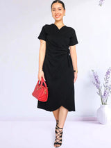 VESTIDO MIDI CRUZADO CON AMARRE NEGRO ENTERO