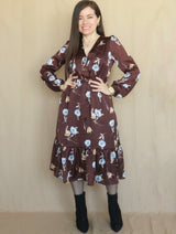 VESTIDO MIDI 2 TIEMPOS ESTAMPADO MARRÓN