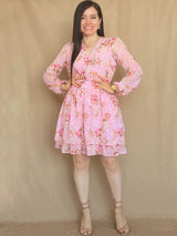 VESTIDO CORTO 2 CAPAS ESTAMPADO ROSA