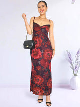 MAXIVESTIDO MESH NUDO BORGOÑA