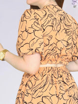 MAXIVESTIDO FULL BOBOS DOBLE PRETINA ESTAMPADO DURAZNO