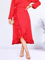 MAXIVESTIDO ENVOLVENTE CON VUELOS ROJO ENTERO (O)