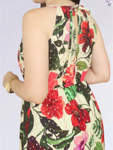 MAXIVESTIDO CUELLO HALTER 2 TIEMPOS ESTAMPADO CREMA