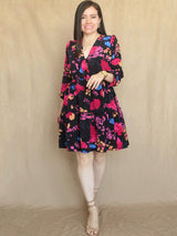 VESTIDO CORTO 2 TIEMPOS ESTAMPADO NEGRO