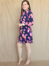 VESTIDO CORTO CAMISERO PRETINA ESPALDA ESTAMPADO AZUL