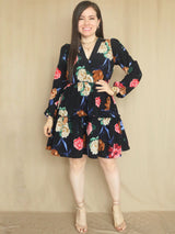 VESTIDO CORTO 2 TIEMPOS ESTAMPADO NEGRO