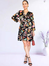 VESTIDO CORTO 2 TIEMPOS ESTAMPADO NEGRO