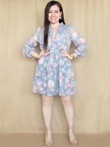 VESTIDO CORTO FULL BOBOS CON PRETINA ESTAMPADO PLOMO