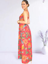 MAXIVESTIDO TIRAS CON PRETINA ESTAMPADO CORAL