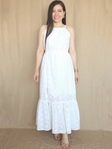 MAXIVESTIDO CUELLO HALTER 2 TIEMPOS HUESO ENTERO