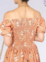 MAXIVESTIDO BUSTO RECOGIDO ESTAMPADO MELÓN