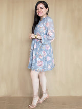 VESTIDO CORTO FULL BOBOS CON PRETINA ESTAMPADO PLOMO