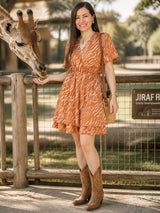 VESTIDO CORTO 2 CAPAS ESTAMPADO CAMELLO