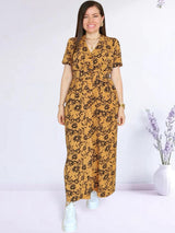 MAXIVESTIDO CAMISERO CON PRETINA ESTAMPADO MOSTAZA