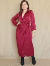 MAXIVESTIDO CRUZADO CON AMARRE GUINDA ENTERO